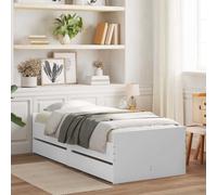 Bed frame White Single 90x190cm Engineered Wood Storage Drawers Plywood Slats UK