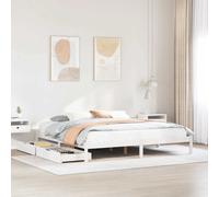 Bed Frame White Solid Pine 180x200cm Super King 2x Drawers Slatted Base Storage