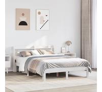 Bed Frame White Solid Pine & Plywood 140x190 cm Headboard Shelves Freestanding