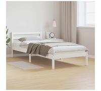 Bed Frame White Solid Pine Wood 100x210cm Slatted Headboard 69.5cmH Single 100kg