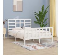 Bed Frame White Solid Pine wood 140x200 cm Rustic Slatted Headboard Design Small [EEK: D]