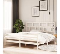 Bed Frame White Solid Pine Wood 200x200 cm Rustic Slatted Headboard Design Cozy [EEK: D]