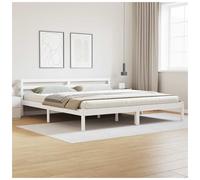 Bed frame White Solid Pine Wood 200x210 cm Modern Minimalist Slatted Headboard