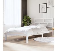 Bed Frame White Solid Pine Wood 75x190cm Slatted Headboard Rustic Plywood Slats