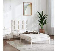 Bed Frame White Solid Pine Wood 90x200 cm Rustic Slatted Headboard Easy Assembly [EEK: D]