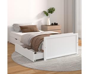 Bed Frame White Solid Pine Wood 90x200 cm with Underbed Storage Drawers - Rustic [EEK: D]