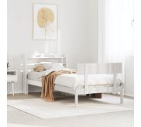 Bed Frame White Solid Pinewood 100x200 cm Slatted Headboard Shelves Small Single