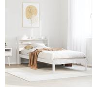 Bed Frame White Solid Pinewood 100x200 cm Slatted Storage Headboard Small Single [EEK: A]
