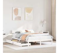 Bed Frame White Solid Pinewood 120x200 cm Storage Drawers Slatted Base Underbed