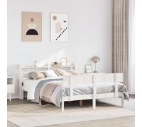 Bed Frame White Solid Pinewood 140x200cm Small Single with Shelved Headboard Eco