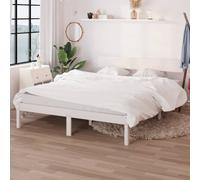 Bed Frame White Solid Pinewood 160x200 cm Rustic Headboard Wooden Base Easy Fit [EEK: A]