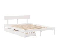 Bed frame White Solid Pinewood 160x200 cm Slatted Base 2 Drawers Underbed Wheels