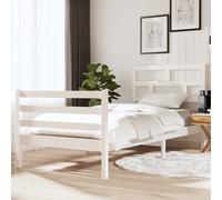 Bed Frame White Solid Pinewood 90x190 cm Single 3FT Wooden Slats Headboard &Cozy [EEK: D]