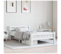 Bed Frame White Solid Pinewood & Plywood 90x200 cm Single Modern Platform 32 cm [EEK: A]