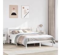 Bed Frame White Solid Pinewood Untreated 140x200 cm Slatted Headboard Shelves UK