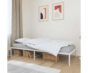 Bed Frame White Steel 90x200cm Low Profile Slatted Guest Bed with Storage Extra