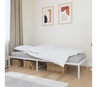 Bed Frame White Steel 90x200cm Low Profile Slatted Guest Bed with Storage Extra
