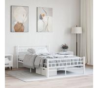 Bed Frame White Steel with Plywood Slats 140x200cm Classic Sleigh Modern Chic UK
