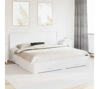 Bed Frame White Super King 180x200cm Engineered Wood Storage Headboard Modern 2P