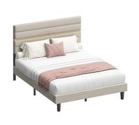 Bed frame with adjustable upholstered headboard, Cappuccino Beige / 192 x 135 x 116.5 cm / Double
