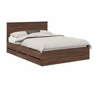 Bed frame Black 140x200cm Engineered Wood with Drawer Modern Slatted Storage Low