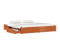 vidaXL Bed Frame with Drawer Wax Brown 180 x 200 cm Solid Pine Wood