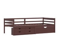 vidaXL Solid Wood Pine Bed Frame with Drawers & Cabinet Dark Brown 90x200 cm