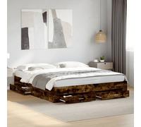 Bed Frame with Drawers without Mattress Smoked Oak 200x200 cm Berkfield Home Brown One Size
