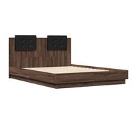 Bed Frame with Headboard and LED Lights Brown Oak 135x190 cm Double vidaXL
