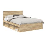 Bed Frame Engineered Wood Concrete 140x200 cm Modern Headboard Slatted Firm Base [EEK: A]