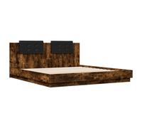 Bed Frame with Headboard & LED Lights Smoked Oak 180x200 cm Super King vidaXL
