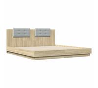 Bed Frame with Headboard & LED Lights Sonoma Oak 180x200 cm Super King vidaXL