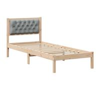 Single Bed Frame Solid Pine Wood Upholstered Headboard Brown/Dark Grey 90x190cm