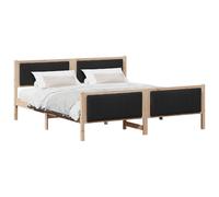 Platform Bed Frame Solid Pine Wood Natural and Dark Grey 180x200 cm Upholstered
