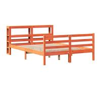 Bed Frame with Headboard Wax Brown 135x190 cm Double Solid Wood Pine vidaXL