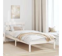 Bed frame with headboard White Small Single 80x200cm Solid Pine Wood Slatted Eco