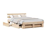 Bed Frame with Headboard with Drawer Solid Pine Wood Wooden Modern Chic vidaXL