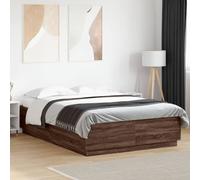 vidaXL Bed Frame & LED Lights Brown Oak 150x200 cm King Size Engineered Wood