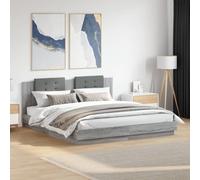 Bed Frame with Headboard and LED Lights Grey Sonoma 160x200 cm vidaXL