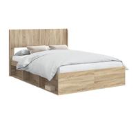 Bed Frame Black 120x200cm Engineered Wood Storage Headboard Modern Plywood Slats