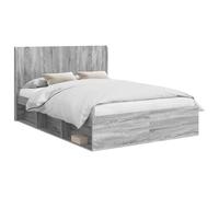 Bed Frame White 140x200 cm Engineered Wood Storage Slatted Headboard Modern Plus