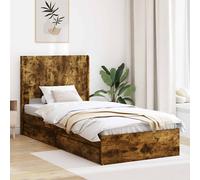 Bed Frame with Storage and Headboard Engineered Wood Modern Slatted vidaXL