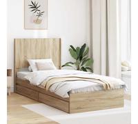 Bed frame with storage Sonoma oak 100 x 200 cm Engineered wood headboard modern