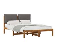 Bed Frame with Upholstered Headboard Fabric, Solid Acacia Wood vidaXL
