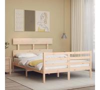 vidaXL Bed Frame With Headboard 140X200 cm Solid Wood, Brown