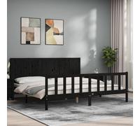 (black, 200 x 200 cm) vidaXL Bed Frame Bed Base Platform Bed with Headboard Black Single Solid Wood