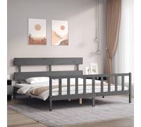 (grey, 200 x 200 cm/with headboard & footboard) vidaXL Bed Frame Bedroom Platform Bed Mattress Foundation Bedstead Solid Wood