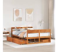 vidaXL Bed Frame without Mattress With Drawers Wax Brown 120x190cm Wood Pine