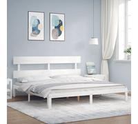 Bed Frame without Mattress White Super King Size Solid Wood Pine