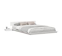Bed Frame White Wood 150x200 cm Floor Low Profile w/ Bedside Table Modern Scandi [EEK: A]